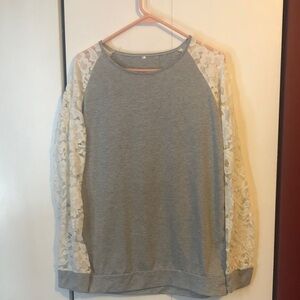 Gray Lace Sleeve Women's Top
